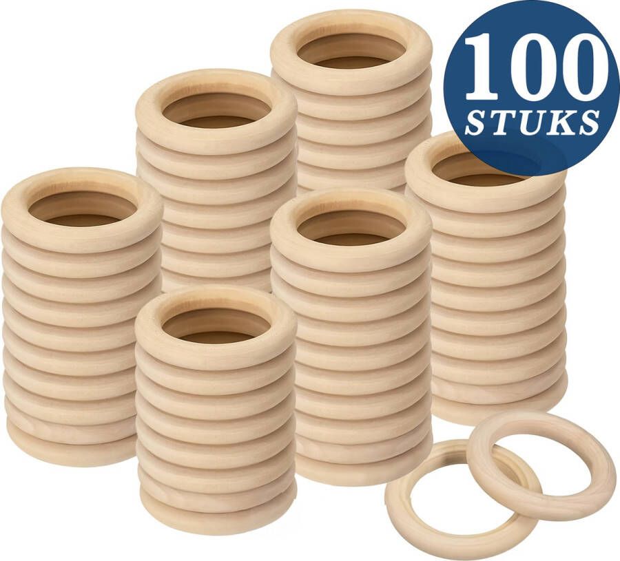 Mycramé 100 Stuks Natuurlijke Houten Ringen & Hobby voor Handwerk Home Decor Sieraden Maken Ring Hanger Connectoren Macramé Doe het zelf Pakket Volwassen Onbewerkte Wood Rings Plantenhanger Wandkleed Maken