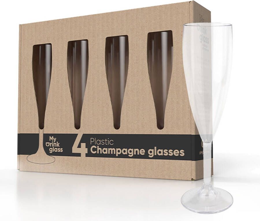 MyDrinkglass Champagneglazen Givet Champagneglazen Plastic 4 Stuks Camping Glazen Zero Waste Herbruikbaar Onbreekbaar Champagneglas 190 ml