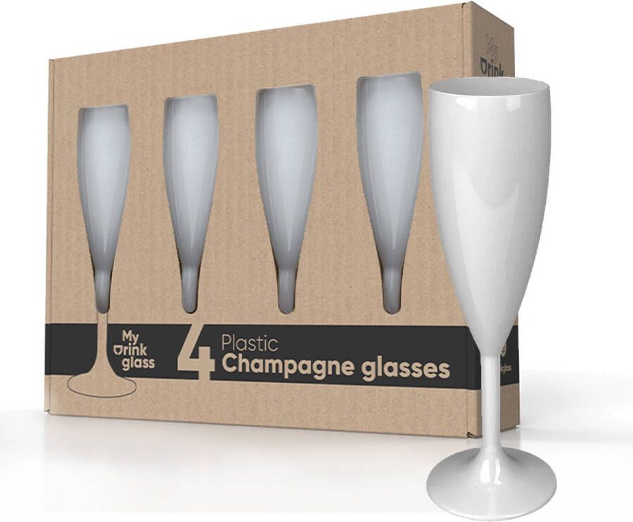 MyDrinkglass Champagneglazen Givet Wit Champagneglazen Plastic 4 Stuks Camping Glazen Zero Waste Herbruikbaar Onbreekbaar Champagneglas 190 ml