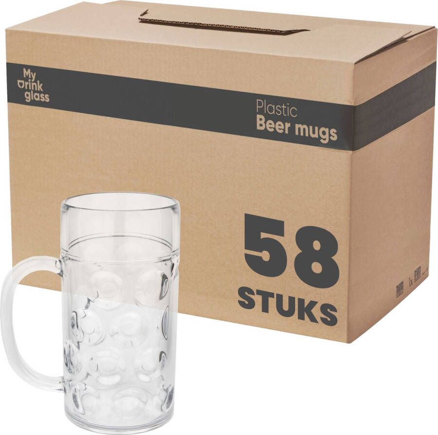 MyDrinkglass Plastic Bierpul Plastic 58 Stuks Oktoberfest Plastic Glazen Zero Waste Herbruikbaar Onbreekbare Bierpullen 500 ml