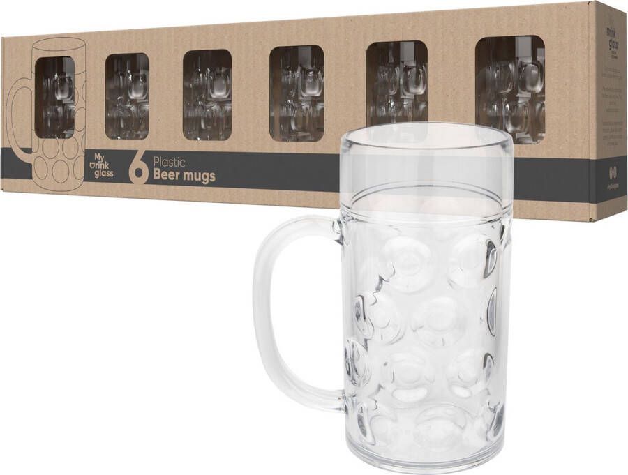 MyDrinkglass Plastic Bierpul Plastic 6 Stuks Oktoberfest Plastic Glazen Zero Waste Herbruikbaar Onbreekbare Bierpullen 500 ml