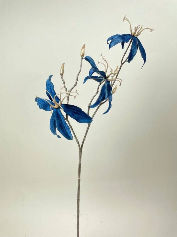 Myflowers b.v. Zijden kunstbloem Gloriosa Blauw Zilvergoud Lengte 68 centimeter