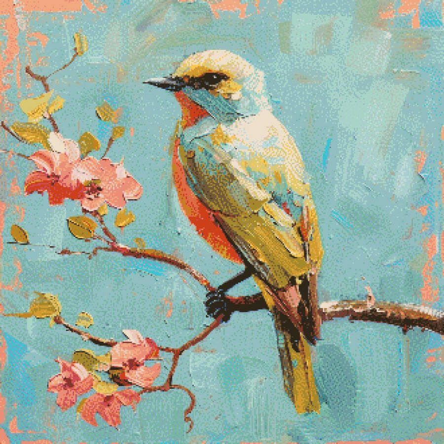 MyHobby Borduurpakket Kleurrijke vogel 60x60 cm Aida borduurstof 5 kruisjes cm (14 count) Telpatroon Borduurgaren Borduurnaald Handleiding Voor Beginners & Gevorderden Complete borduurset