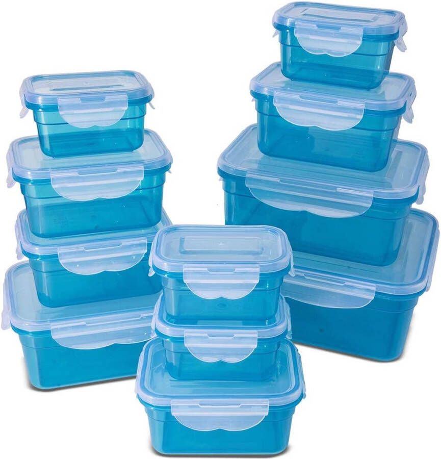 MyHome Voedselopslagcontainers klikslot luchtdichte opbergdozen 22 stuks geschikt voor magnetron vriezer en vaatwasser blauw (set van 11 dozen totaal 22 stuks)