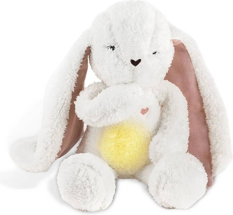 MyHummy Knuffel Konijn White Noise Knuffel Baby Slaapknuffel Sensorisch Speelgoed Baby Licht Lampje Trillingen Slaapsensor 30 x 20 cm Ecru Roze