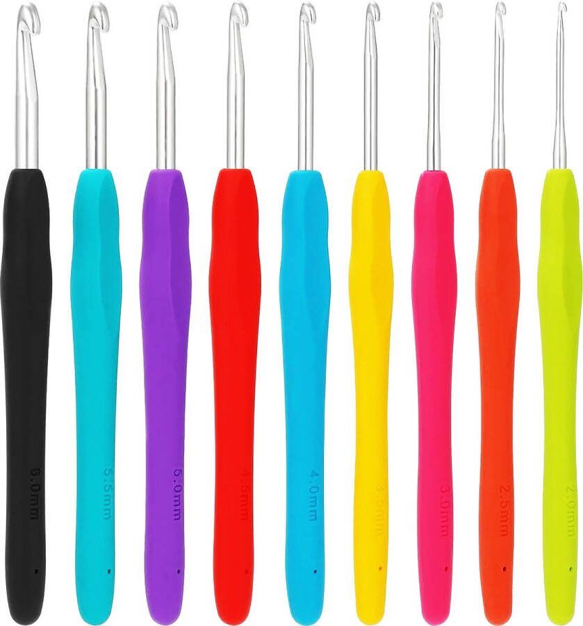 MYK Quality products Ergonomische haaknaalden met softgrip – 9-delig Met GRATIS Markers set!! Myk Quality s