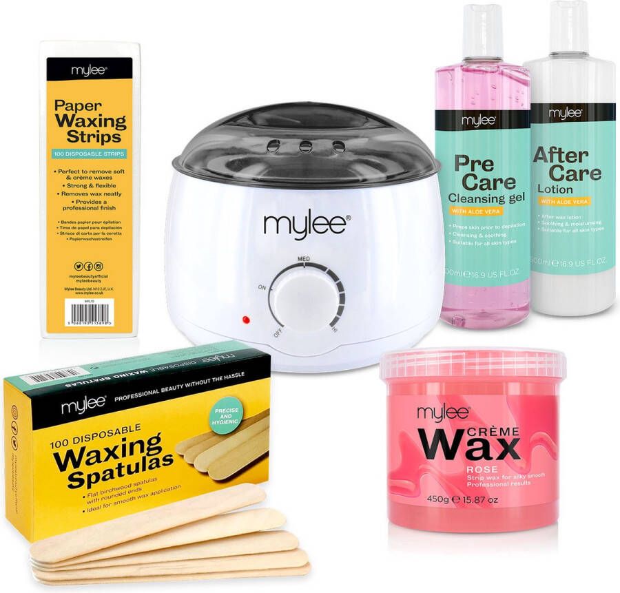 Mylee Complete Waxset inclusief salonkwaliteit Waxverwarming Roos zachte crème wax strips spatules en Pre & After Care Lotion