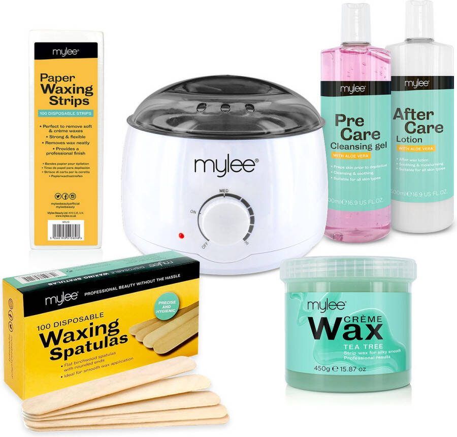 Mylee Complete Waxset inclusief salonkwaliteit Waxverwarming Thee boom zachte crèmekleurige was wax strips spatules en Pre & After Care Lotion