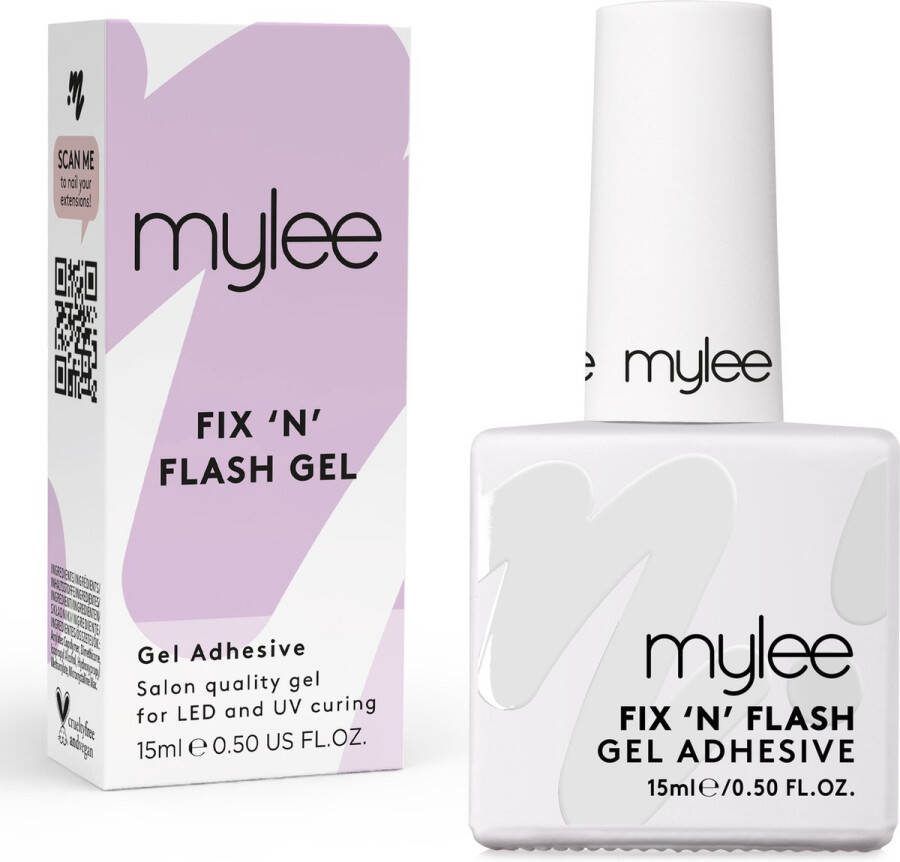 Mylee Fix & Flash Gel 15ml Brush On Transparante Gel Klevende Lijm voor Soft Gel Tips Acrylnagels Valse Nagels & Nagel Tips Uitharden met UV LED voor Professioneel Salon & Thuisgebruik