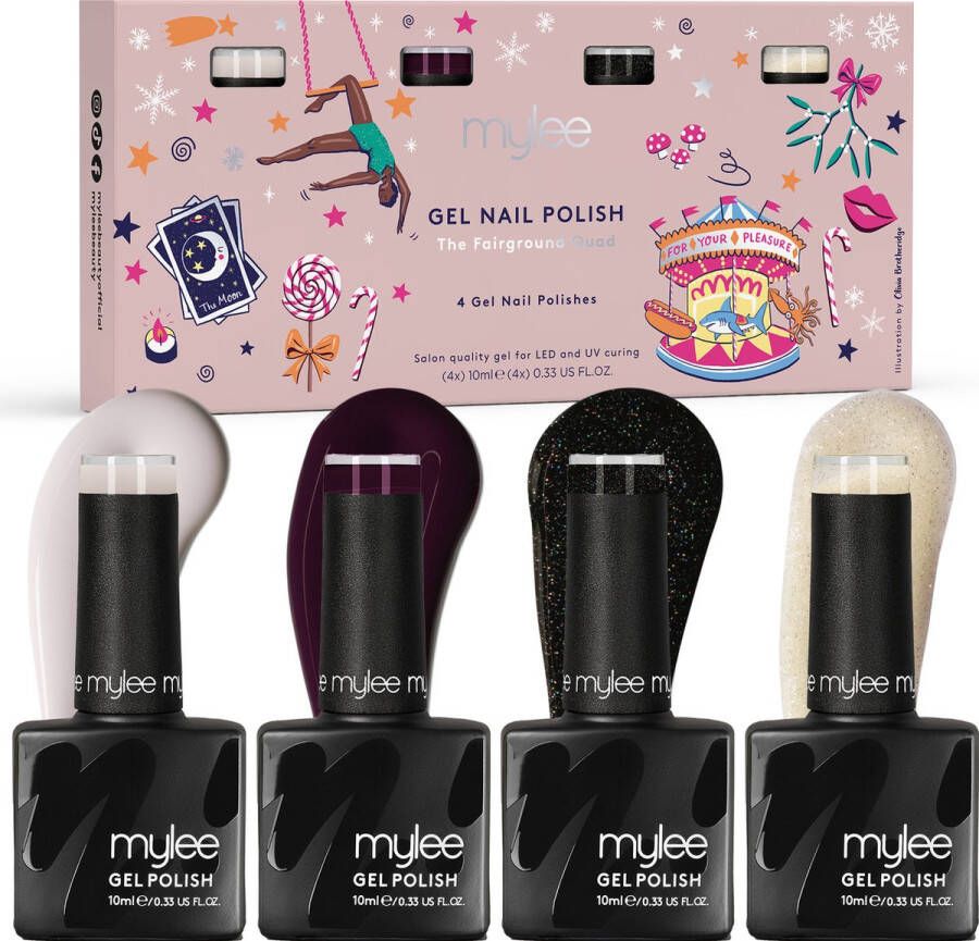 Mylee Gel Nagellak Set 4x10ml [The Fairground ] UV LED Gellak Nail Art Manicure Pedicure Professioneel & Thuisgebruik [Kerstmis 2023] Langdurig en gemakkelijk aan te brengen