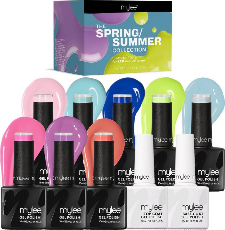 Mylee Gel Nagellak Set 8x10ml Kleuren + Top & Base Coat [Spring Summer Collection] UV LED Gellak Nail Art Manicure Pedicure Professioneel & Thuisgebruik Langdurig en gemakkelijk aan te brengen