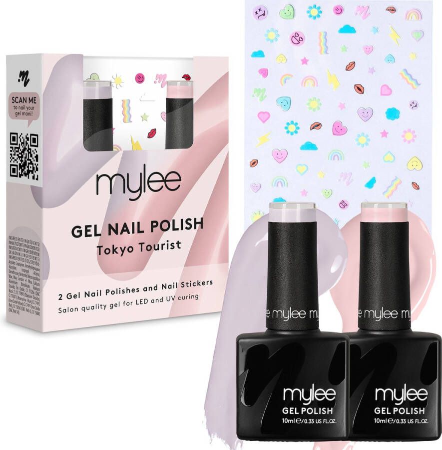 Mylee Gel Nagellak Set met Nail Art Stickers 2x10ml [Tokyo Tourist] UV LED Gellak Nail Art Manicure Pedicure Professioneel & Thuisgebruik Langdurig en gemakkelijk aan te brengen