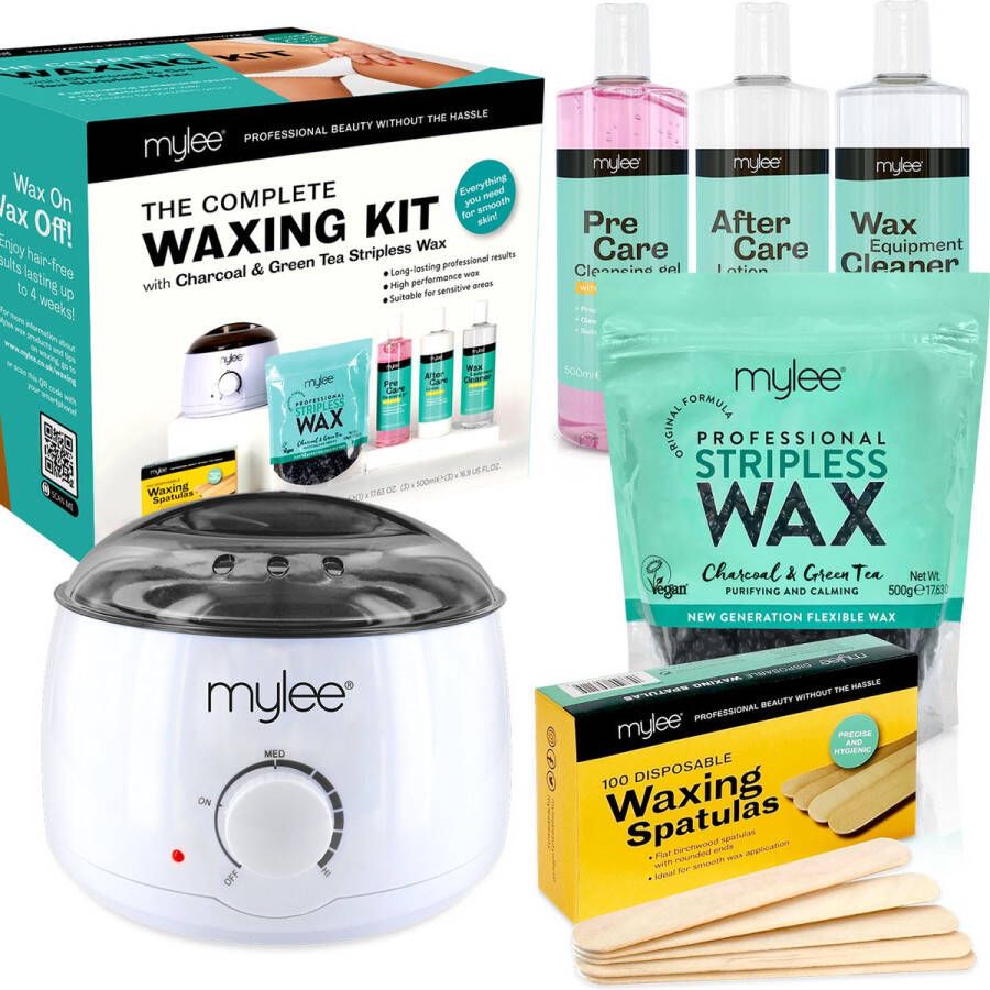 Mylee Professionele Complete Waxset met Waxverwarmer houtskool en groene thee harde wax kralen 500 g Applicator Spatulas Pre & After Care Gel Apparatuur Cleaner