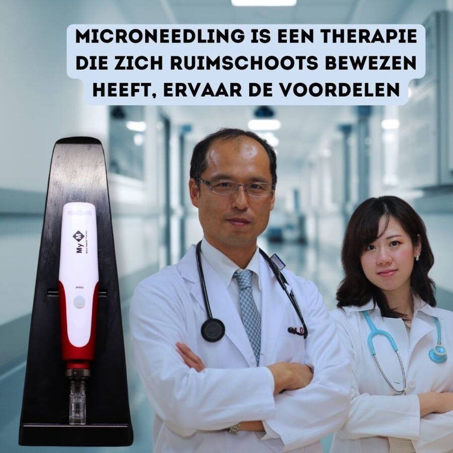 MYM Derma Pen Microneedling Wit Rood + 4 cartridges 12 naaldjes + 2 x cartridge 36 naaldjes + 1 x Nano naaldjes (rondom de ogen) Microneedling