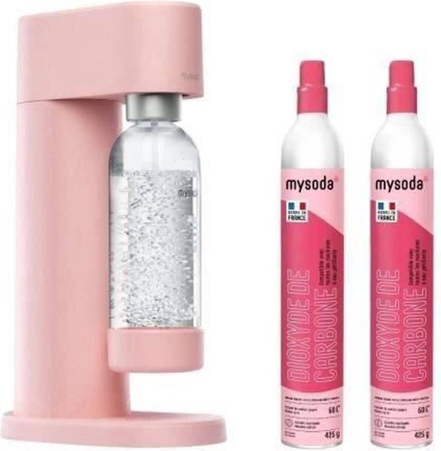Mysoda P2C-WD002F-LP Houtachtig roze bruiswatermachinepakket 2 60L CO2-cilinders inbegrepen 1 1L carboniserende fles