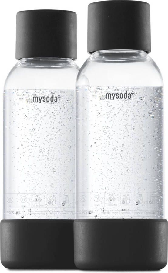 Mysoda Set van 2 herbruikbare flessen van 0.5 liter Black- Geschikt voor apparaten