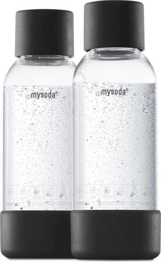 MYSODA MY SODA 2PB905F-B Pak met 2 zwarte PET-flessen en 0 5 liter biocomposietflessen