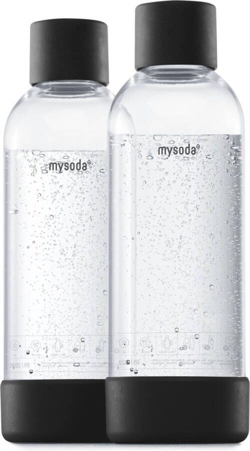 Mysoda Set van 2 herbruikbare flessen van 1 liter zwart- Geschikt voor Mysoda apparaten