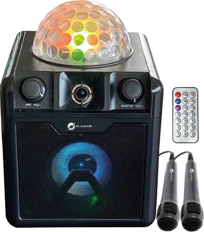 N-GEAR Disco Block 410 Karaoke Set Draadloze Bluetooth Party Speaker 2 Microfoons Verlichting Zwart