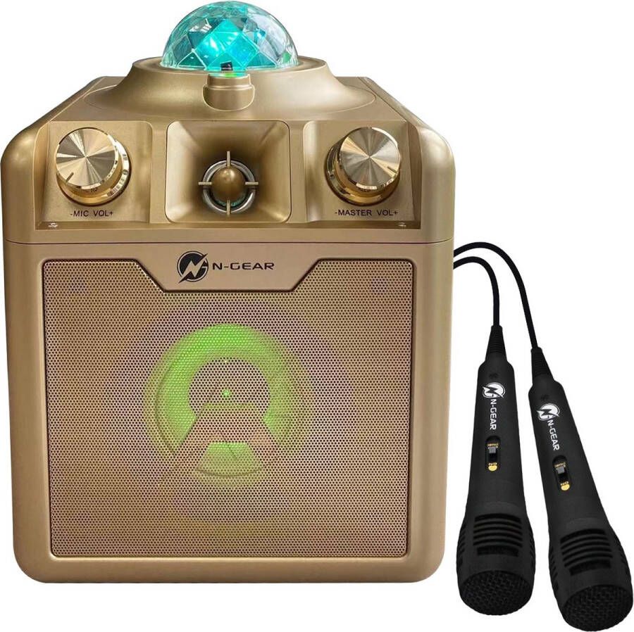 N-GEAR Disco Star 710 Gold Draadloze Bluetooth Party Speaker Karaoke Set Sterrenprojector 2 Microfoons