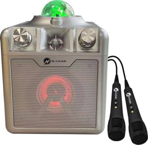 N-GEAR Disco Star 710 Silver Draadloze Bluetooth Party Speaker Karaoke Set Sterrenprojector 2 Microfoons