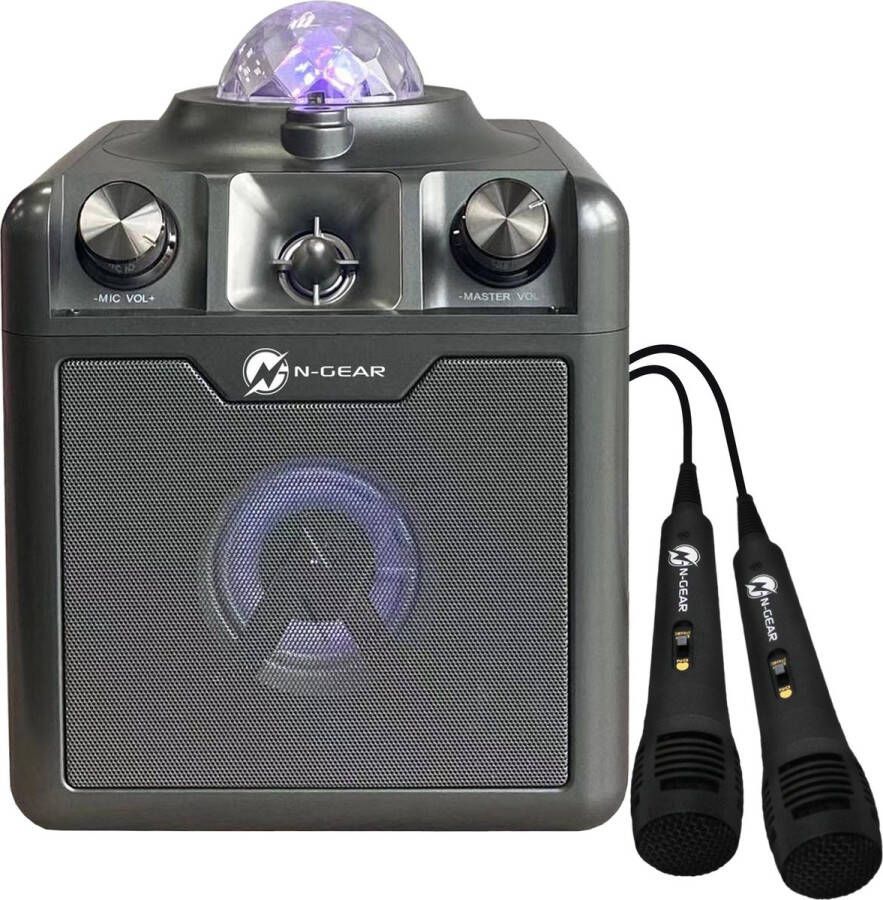 N-GEAR Disco Star 710 Space Grey Draadloze Bluetooth Party Speaker Karaoke Set Sterrenprojector 2 Microfoons