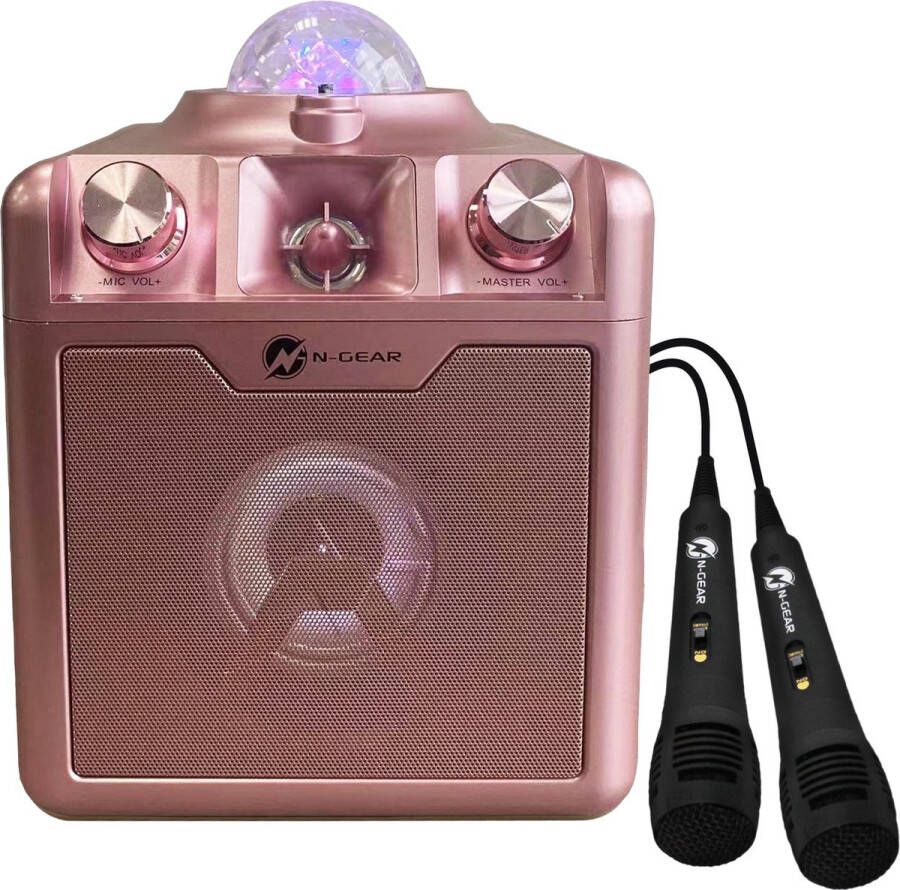 N-GEAR Disco Star 710 Space Pink Draadloze Bluetooth Party Speaker Karaoke Set Sterrenprojector 2 Microfoons