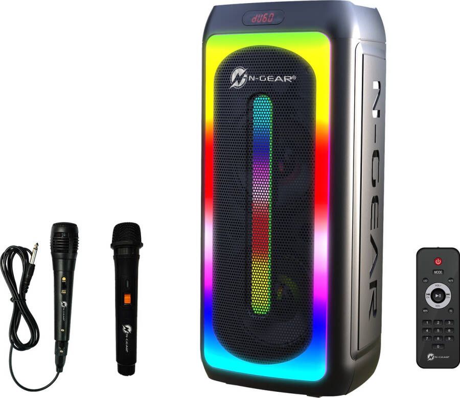 N-GEAR LGP Juke 808 Draadloze Bluetooth Party Speaker Karaoke Set 2 Microfoons Discoverlichting