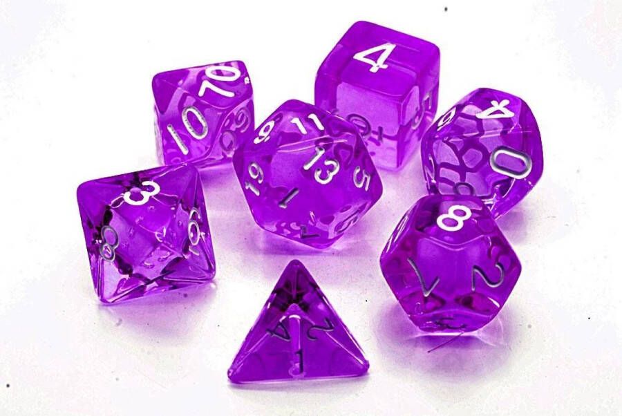 N00b Polydice set 7 stuks Polyhedral dobbelstenen set dungeons and dragons dnd dice| D&D Pathfinder RPG Paars doorzichtig