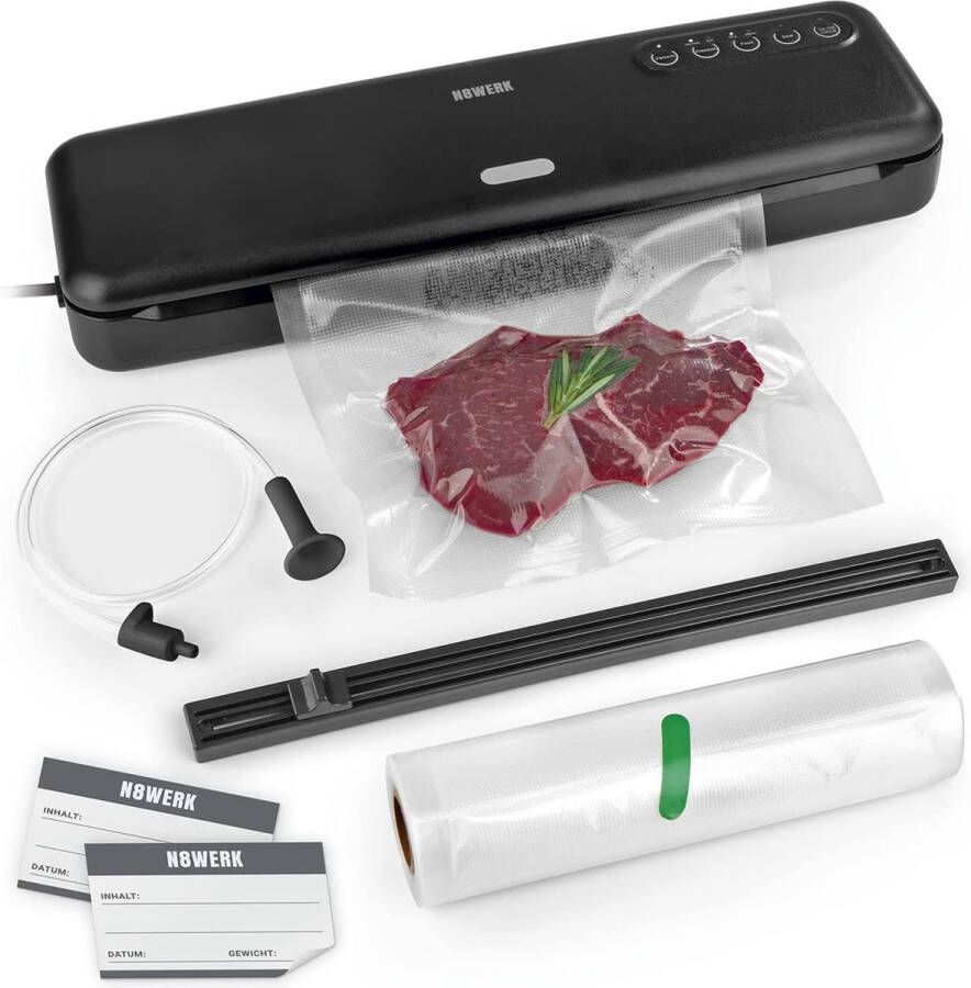 N8WERK Vacuümmachine Vacuümsealer voor levensmiddelen met universele vacuümzak te gebruiken 30 cm lasnaad lasapparaat geschikt voor het invriezen van babypap vacuümgaren sous-vide koken
