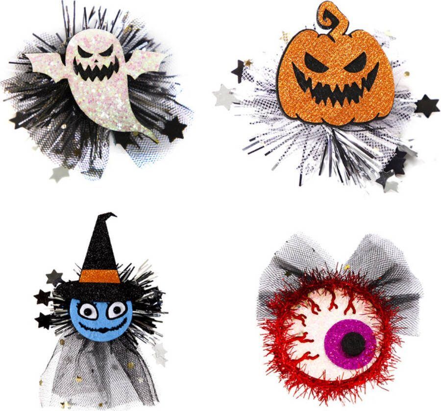 N.a. Halloween Haarspelden voor kinderen 4 stukken Heks Pompoenen Ogenbol en Spoken