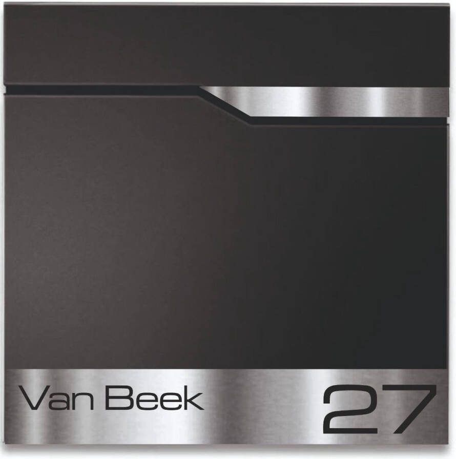 Naambordjekopen.nl BR1.2 Brievenbus zwart met naam en huisnummer 34x34x10cm