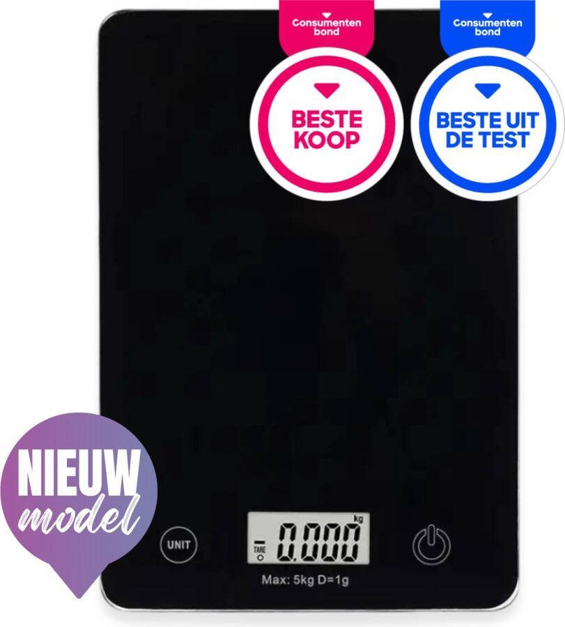 Naamloos Luxe 4 in 1 Keukenweegschaal digitaal Precisie weegschaal 1gr tot 15kg Tarra Functie Keuken weegschaal Zwart Keukenweegschaal oplaadbaar Weegschaal keuken Weegschaalkeuken