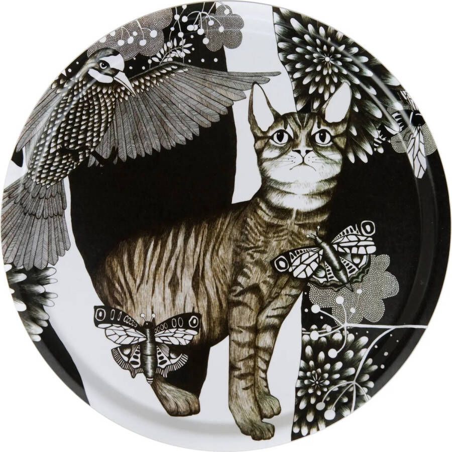 Nadja Wedin Design Exclusief Groot Rond Berkenhouten Dienblad The Cat Tray 46cm Katten Liefhebber Kado Idee