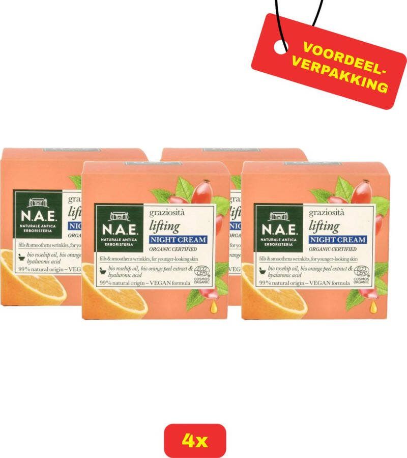 N.A.E. 4x N.A.E Vegan Anti-age Nachtcrème 4x 50ml Voordeelverpakking!