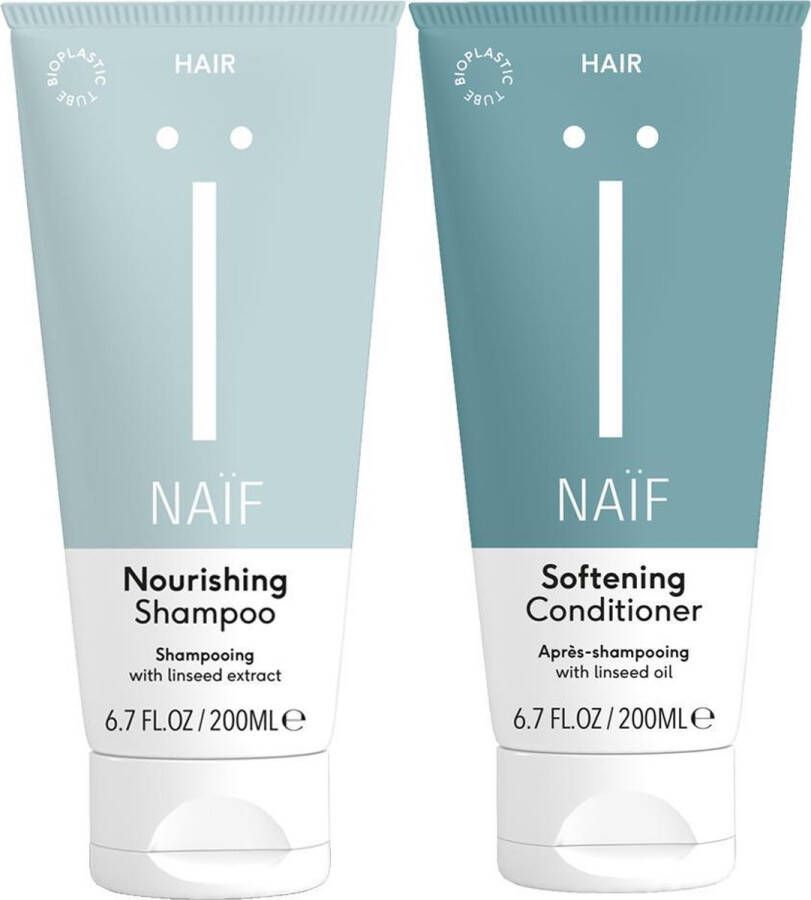 Naïf Shampoo & Conditioner Haarverzorging Voordeelverpakking 2 x 200ml met Natuurlijke Ingrediënten