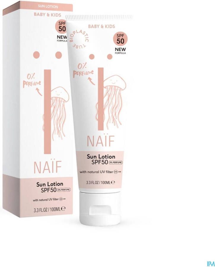 Naïf Zonnebrand Lotion Baby en Kinderen SPF50 Parfumvrij met Natuurlijke Ingrediënten 100ml