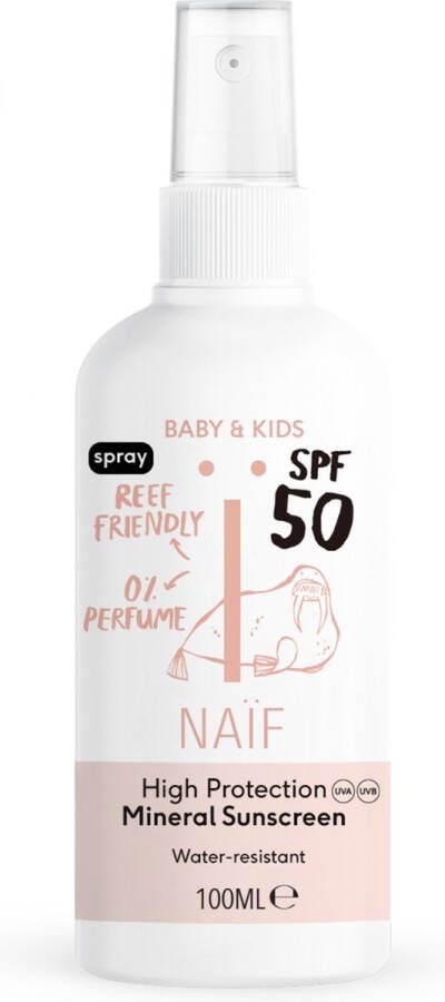 Naïf Zonnebrand Spray SPF50 0% Parfum 100ml Baby's & Kinderen met Natuurlijke Ingrediënten