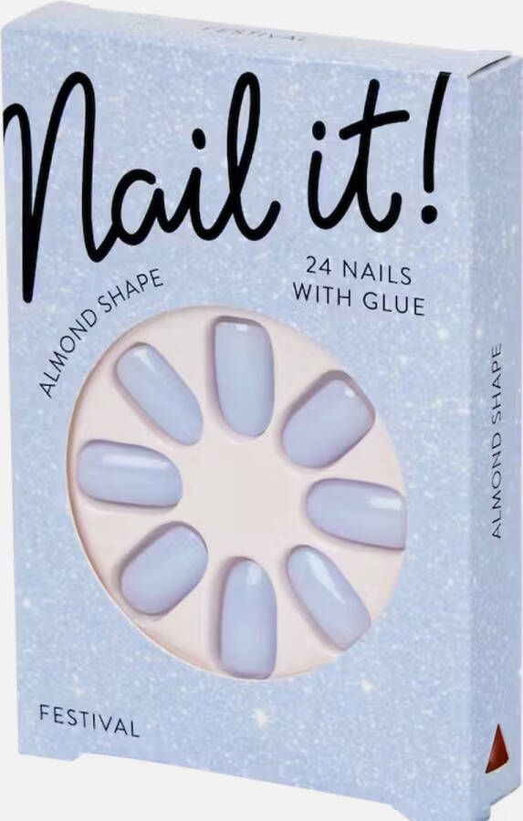 Nail It Nep Nagels Kunststof Blauw- 24 Nagels met Lijm Almond Shape Plak nagels kunstnagels