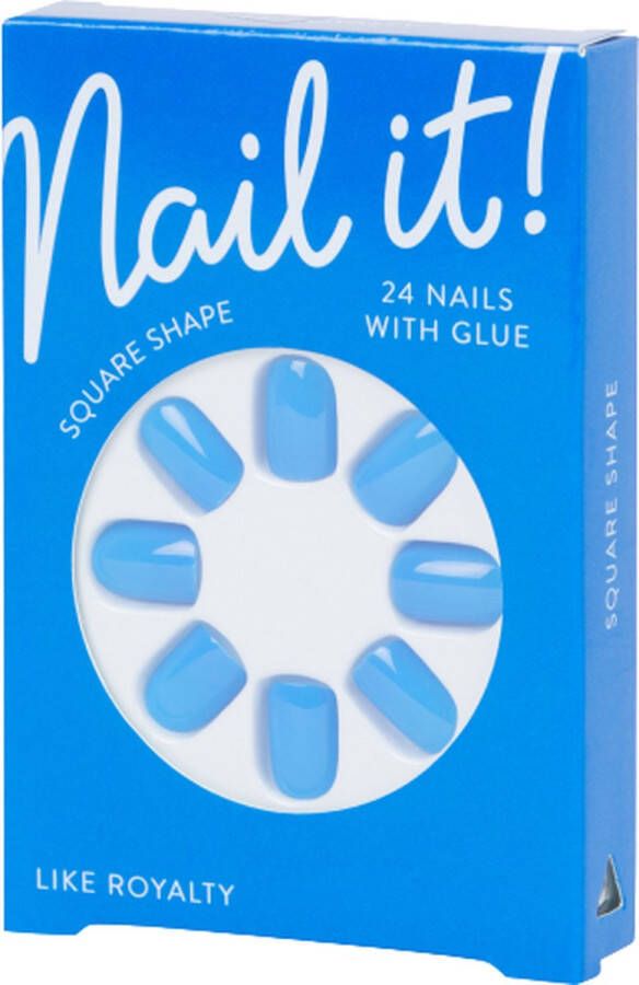Nail It Nep Nagels Kuntstof Blauw 24 Nagels met Lijm Square Shape Plak nagels Kunstnagels Square shape