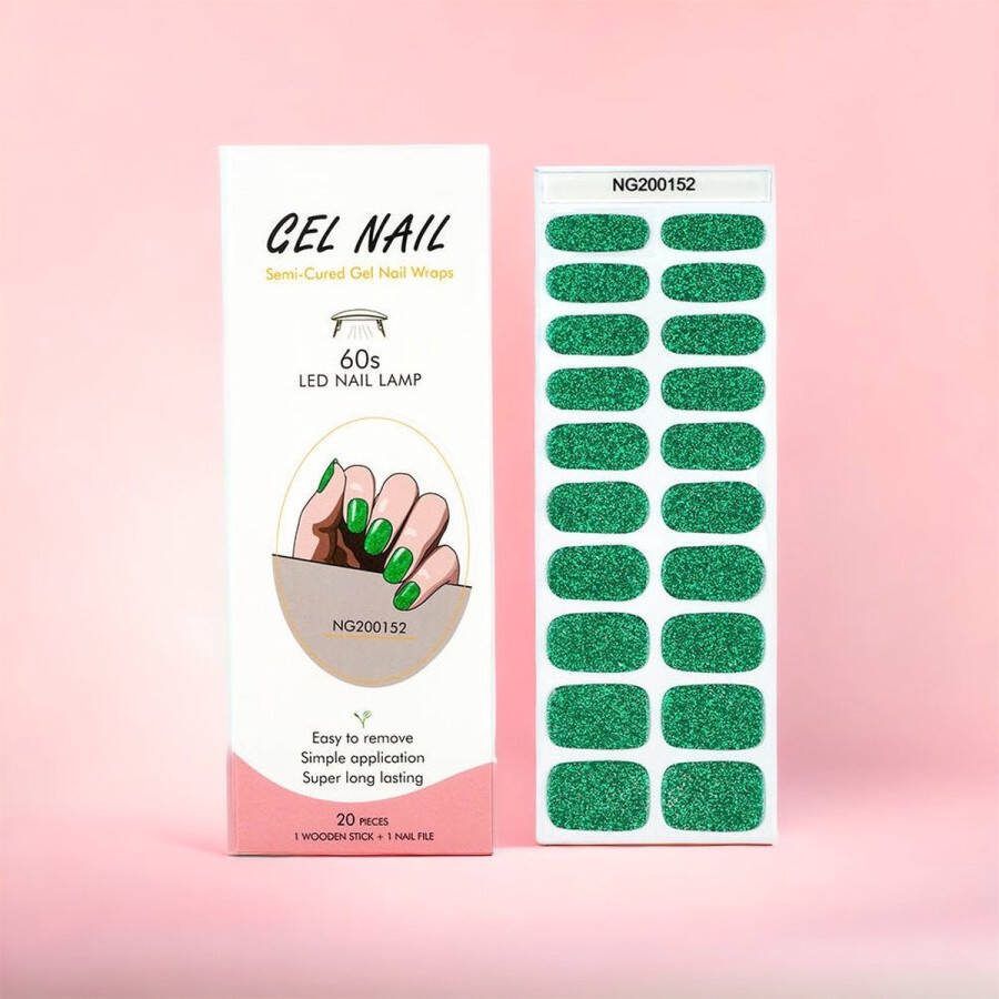 NailGlow Gel Nagel Wraps Glittergroen Nail Wraps Bij elke 2 pakjes die je besteld ontvang je een gratis Nagelriemolie pen t.w.v €7 85!- Gel Nagel Folie Gel Nail Wraps Gel Nail Stickers Nail Art Nail Foil