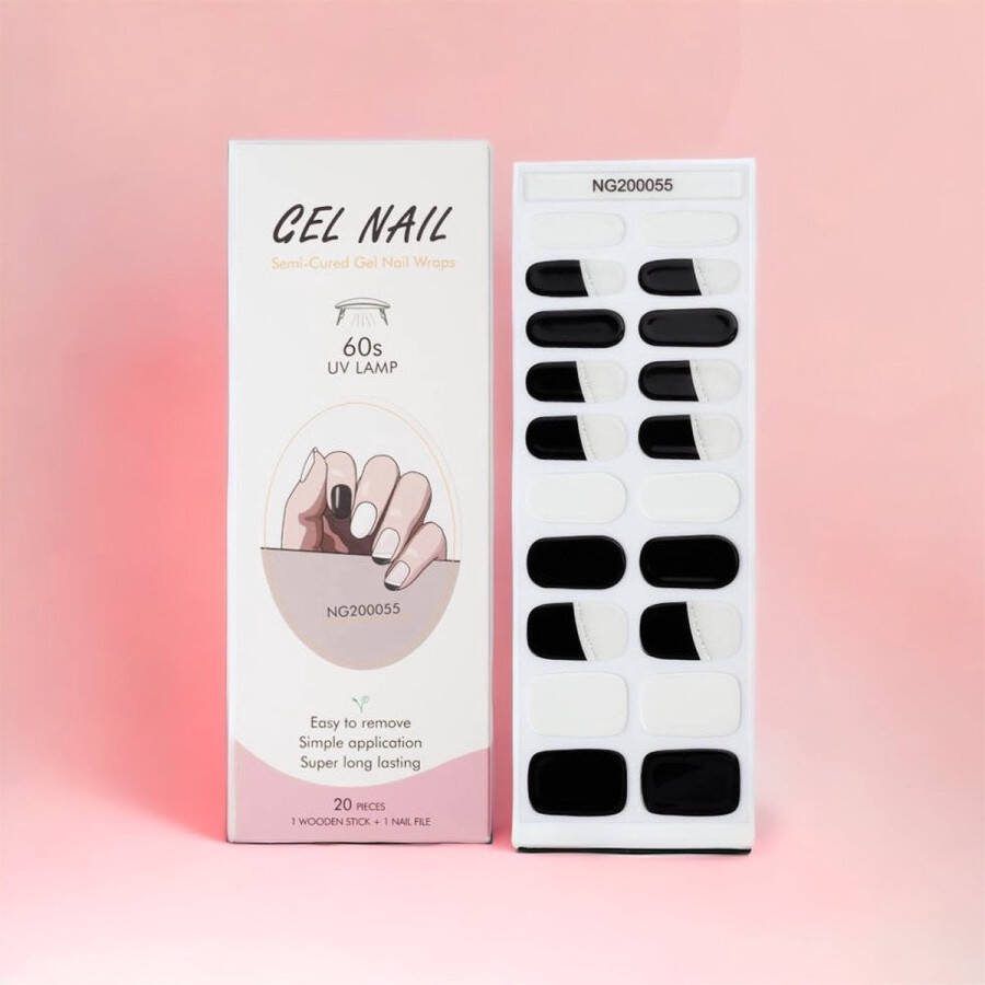 NailGlow Gel Nagel Wraps Zwart Wit Gel Nagel Stickers Nail Wraps Bij elke 2 pakjes die je besteld ontvang je een gratis Nagelriemolie pen t.w.v €7 85!- Gel Nail Wraps Gel Nail Stickers Nail Art Nail Foil