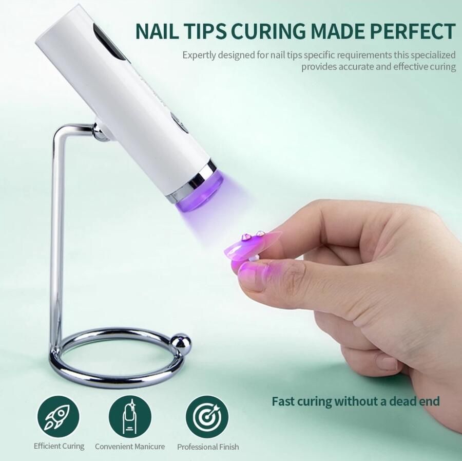 Nailpop Mini UV Lamp Nageldroger voor polygel nagels Mini UV Lamp met magnetische standaard 360 graden draaibaar oplaadbare batterijen professionele nagellamp UV Led Nageldroger UV Lamp Gelnagels French tip Nail stamp