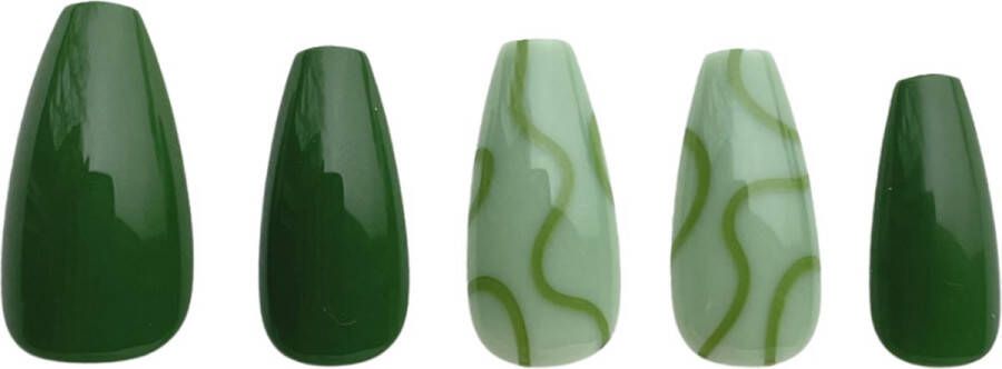 Nailsupplier 'The Greener Side' Groene nepnagels met print Plaknagels Kunstnagels met lijm Press on nails