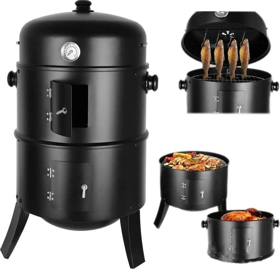 Naiz 3 in 1 houtskool barbecue Houtskool grill Met thermometer Zwart