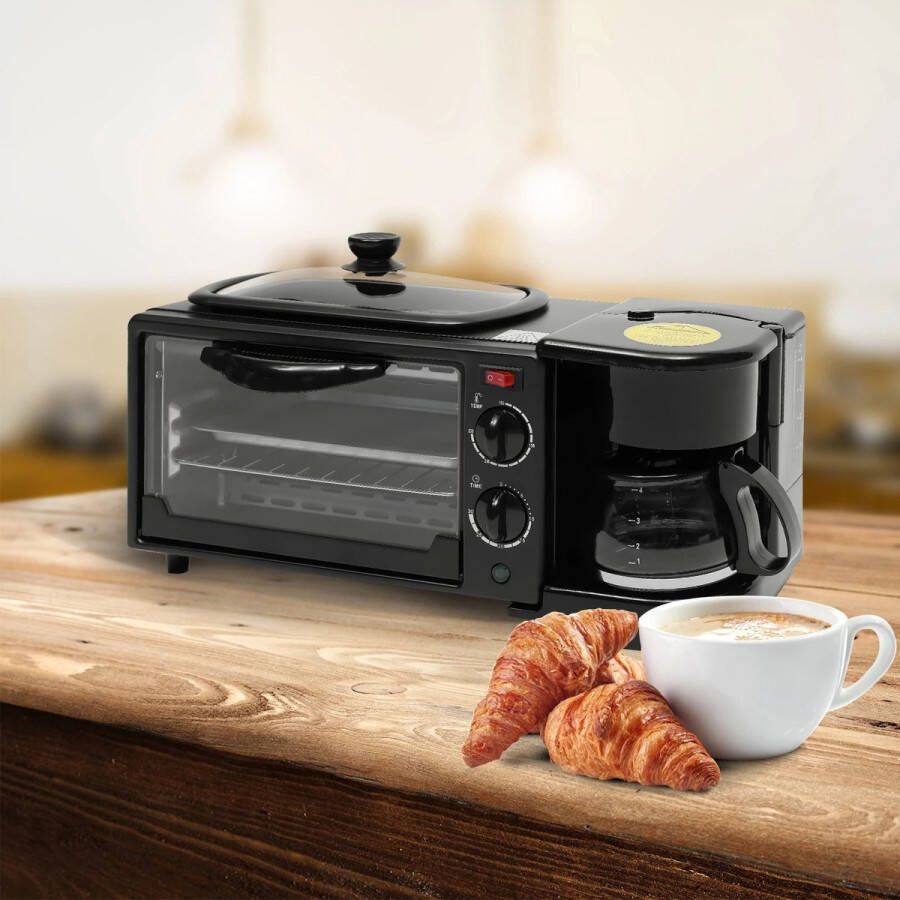 Naiz 3 in 1 multifunctionele ontbijtmachine Oven Broodrooster Koffiezetapparaat Zwart