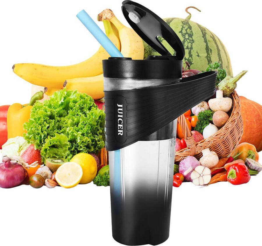 Naiz Blender Drinkbeker Draagbaar USB opladen Zwart Met rietje