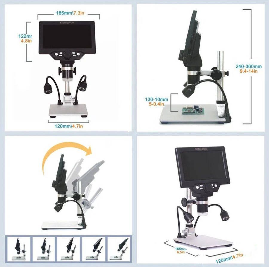 Naiz Digitale microscoop Kleurenscherm 7 inch lcd scherm Tot 1200x vergroting