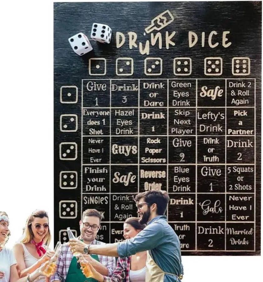 Naiz Drink spelletje Drunk dice 18+ Houten drinkspel bord Gezellig avondje