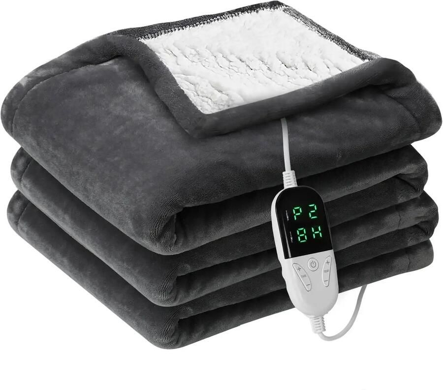 Naiz Elektrische deken Donker grijs Fleece 150 x 180 cm Temperatuur instelbaar Met timerfunctie
